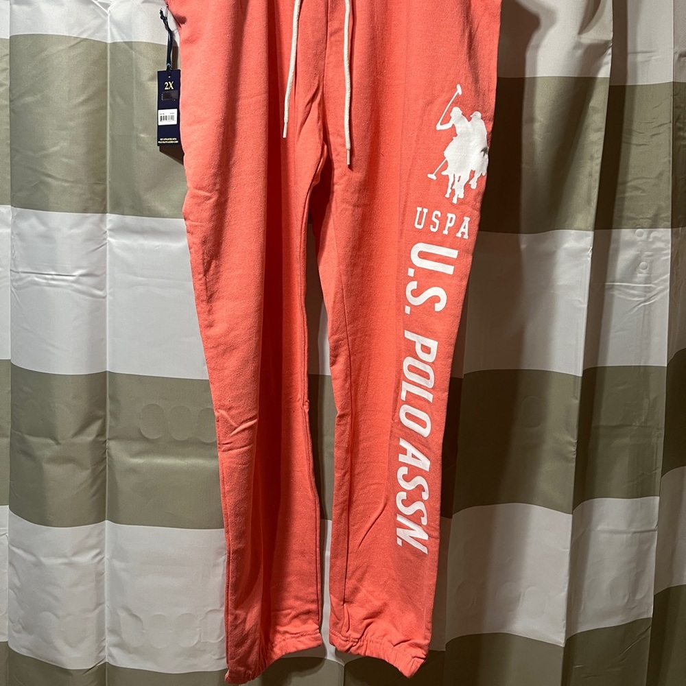2 pair, NWT US Polo Assn. cuffed, drawstring lounge pants. Coral & hot pink.